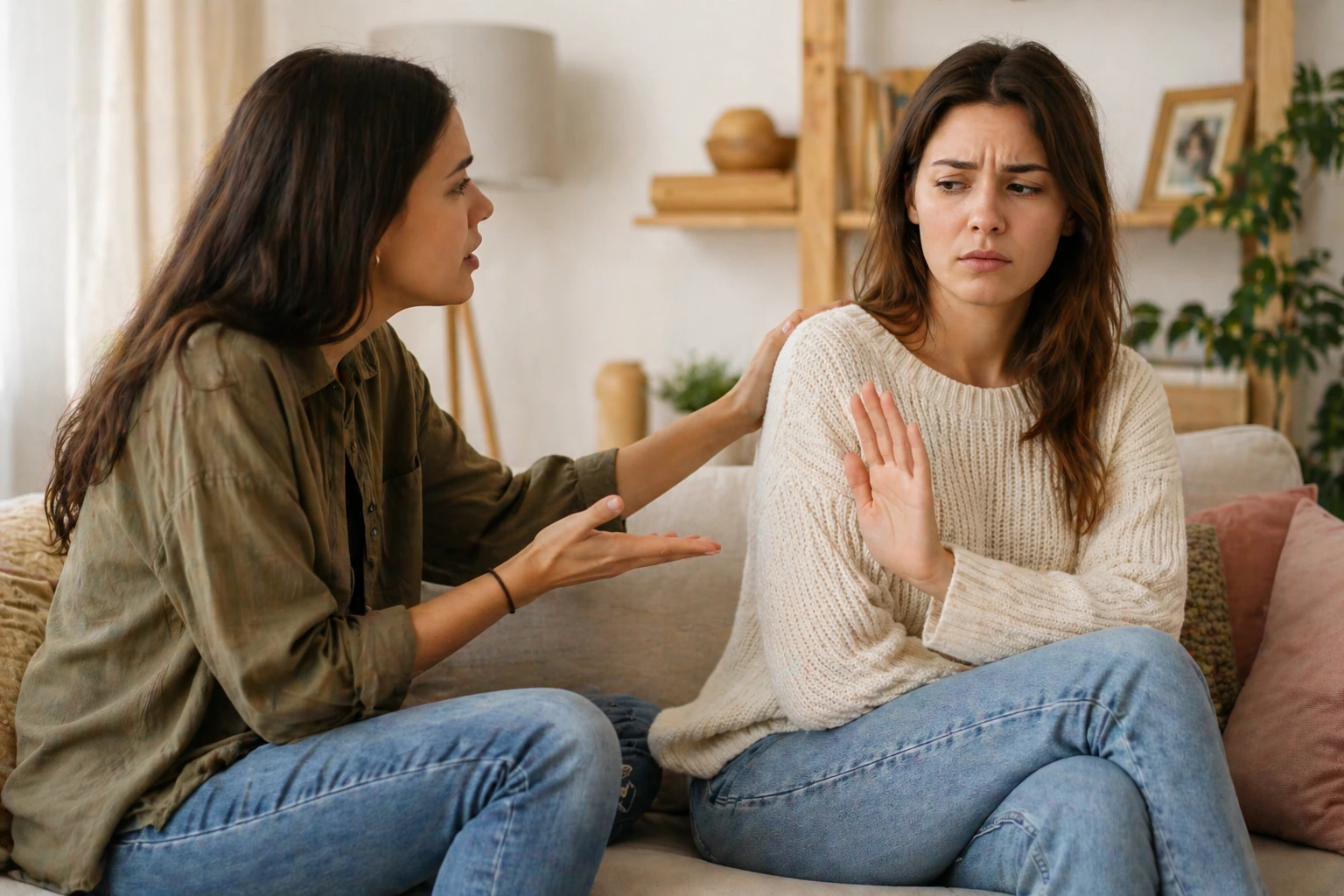 Frau wirkt überfordert und erschöpft, weil ihr alles zu viel wird und sie ihre eigenen Grenzen zu spät erkennt.
